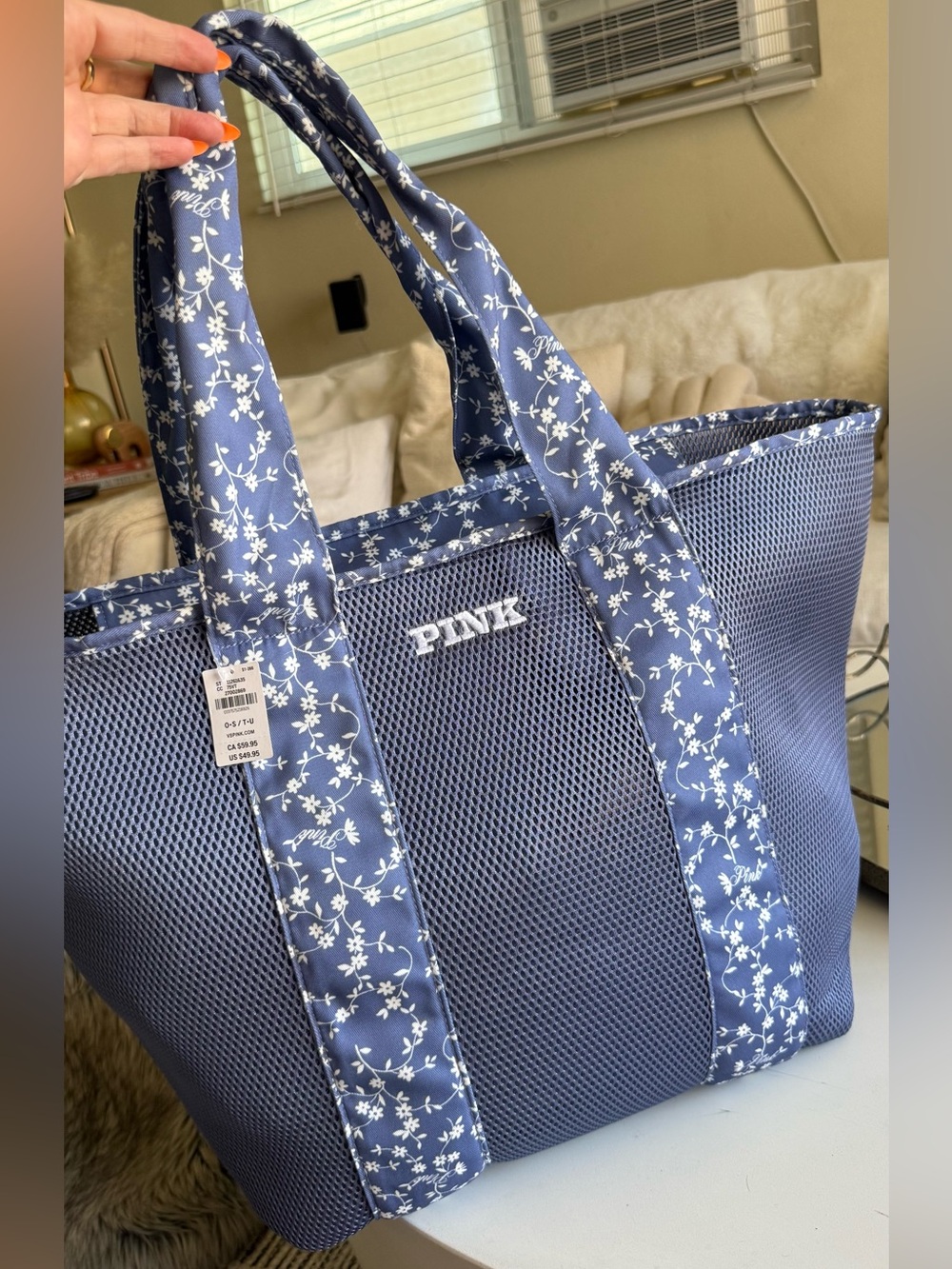 PINK Victoria's Secret Blue Floral Mesh Tote